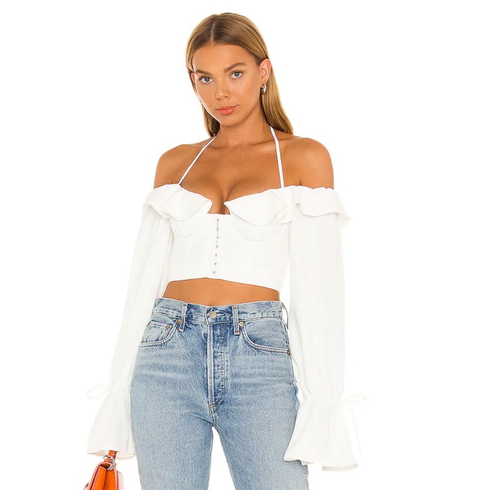 Majorelle Stefano Bustier Flutter Sleeve Cropped Top